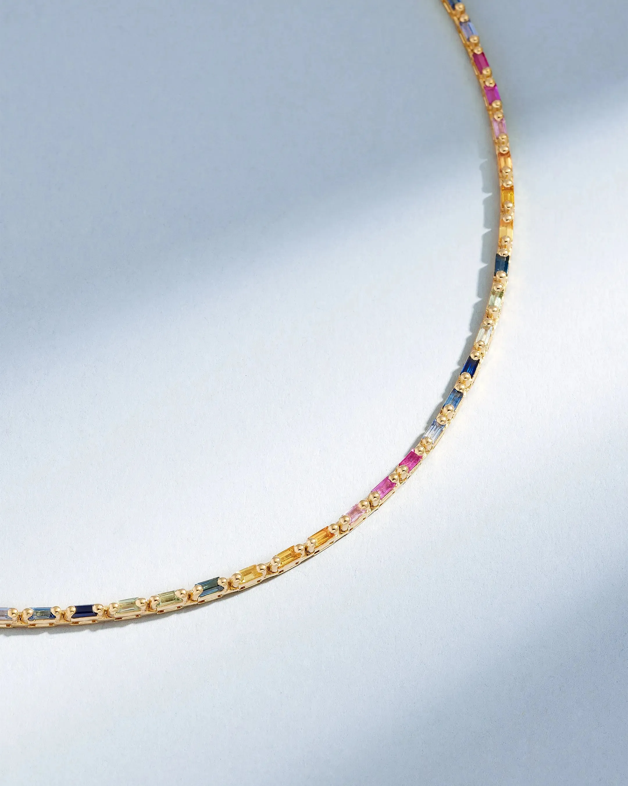 Linear Full Rainbow Sapphire Tennis Necklace