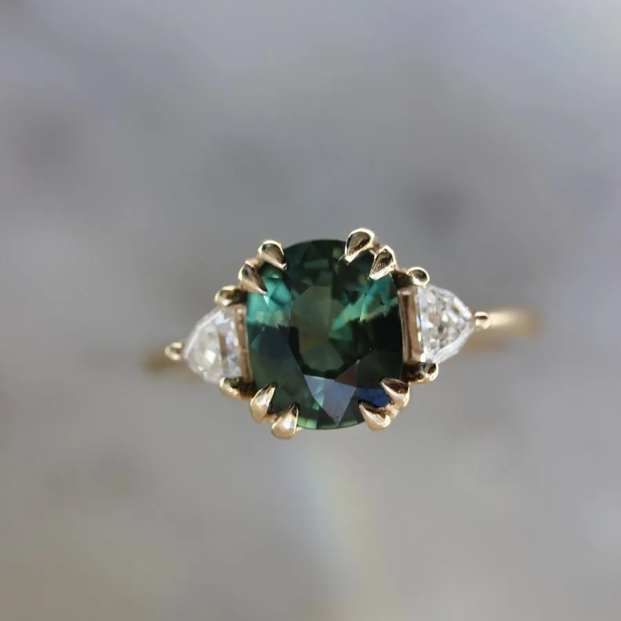 Lola Green Cushion Cut Sapphire Ring