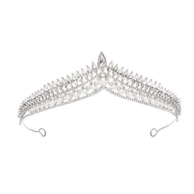 Luxury Pearl Princess Queen Pageant Prom Rhinestone Veil Tiara Party Wedding Crown