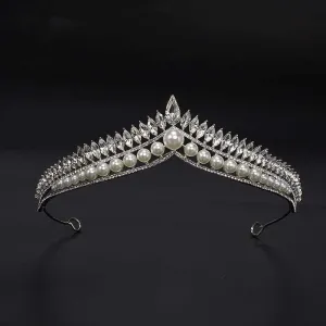 Luxury Pearl Princess Queen Pageant Prom Rhinestone Veil Tiara Party Wedding Crown