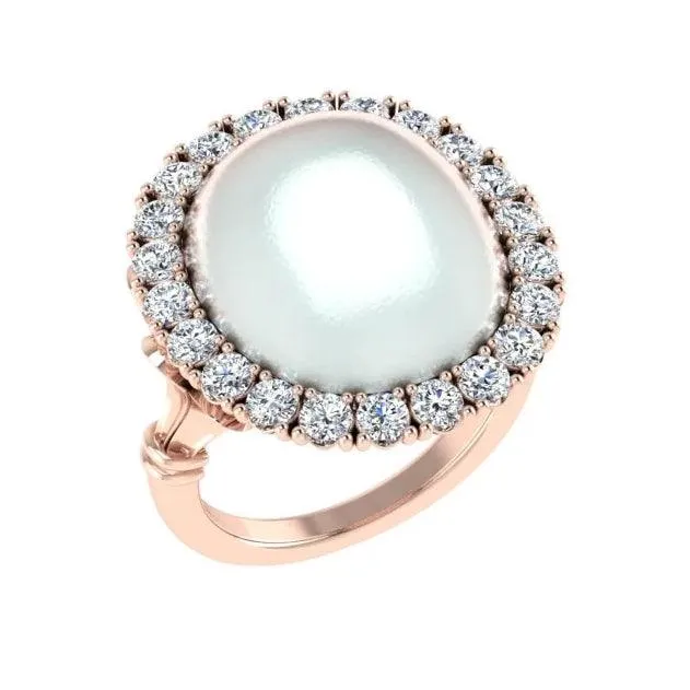 Mabe Pearl Diamond Halo Ring