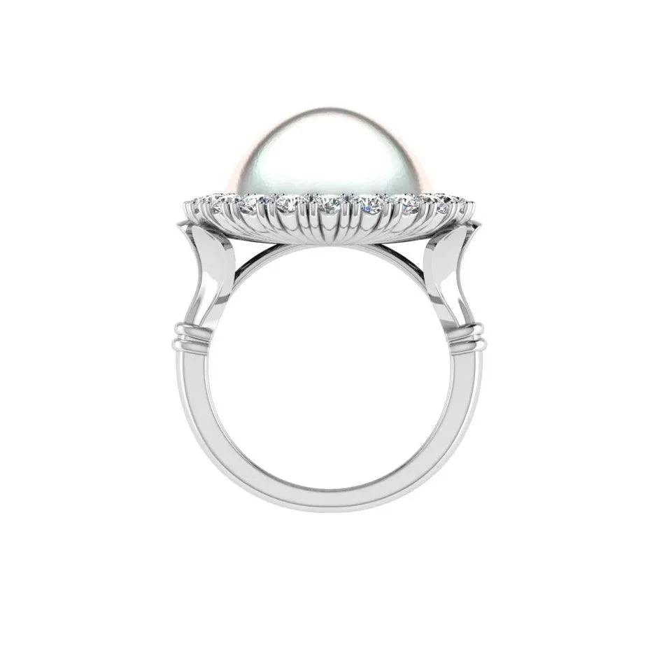 Mabe Pearl Diamond Halo Ring