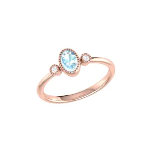 Oval Cut Aquamarine & Diamond Birthstone Ring In 14K Rose Gold