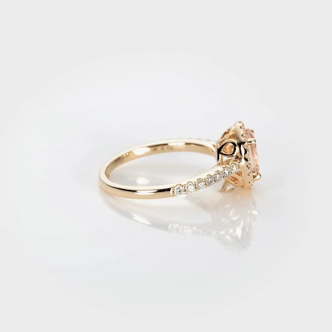 Oval Morganite Halo Ring 14k Gold - Suna