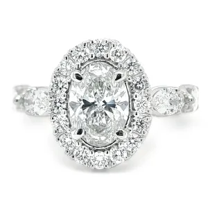 Oval Shaped Lab-Created Diamond Halo Engagement Ring in White Gold, 2.66 cttw