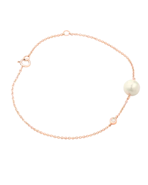 Pearl & Diamond Bezel Bracelet - 14K Rose Gold