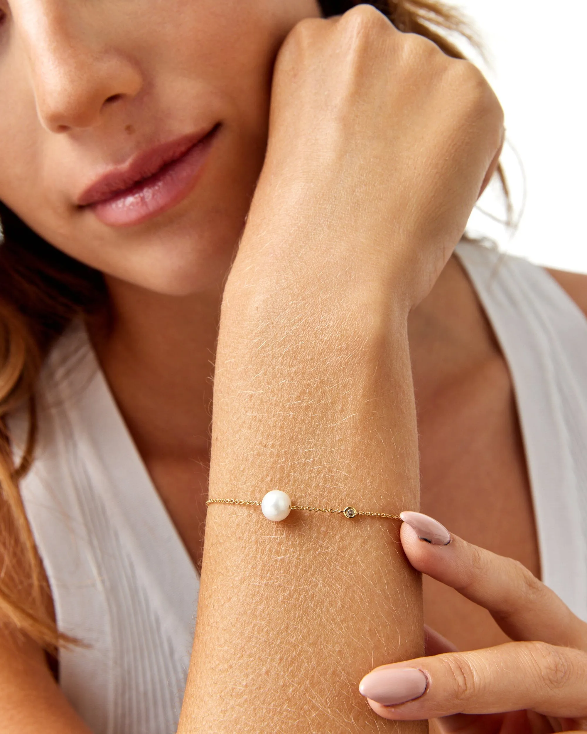 Pearl & Diamond Bezel Bracelet - 14K Rose Gold