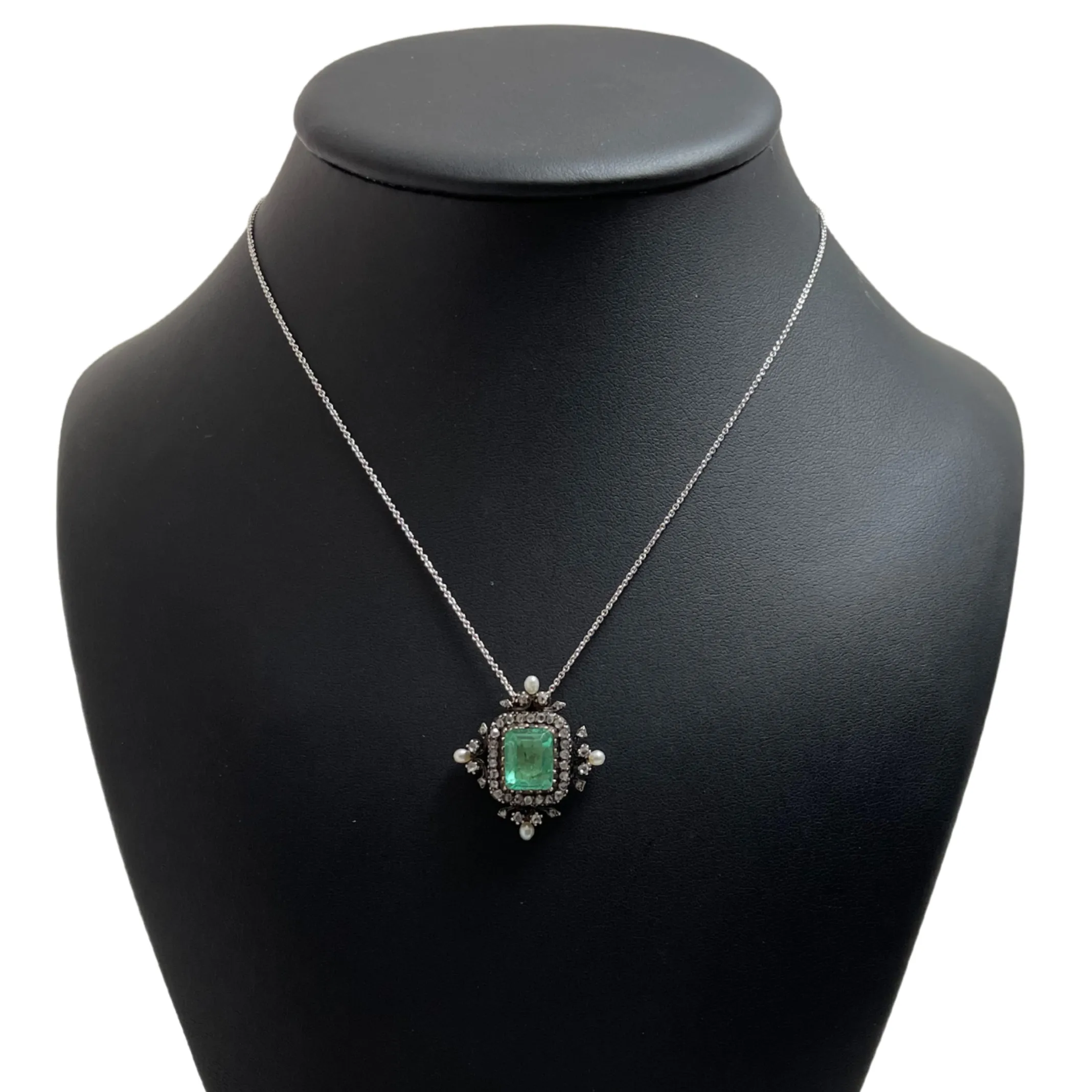 Rare Georgian Emerald, Diamond, and Pearl Pendant