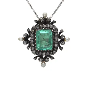 Rare Georgian Emerald, Diamond, and Pearl Pendant