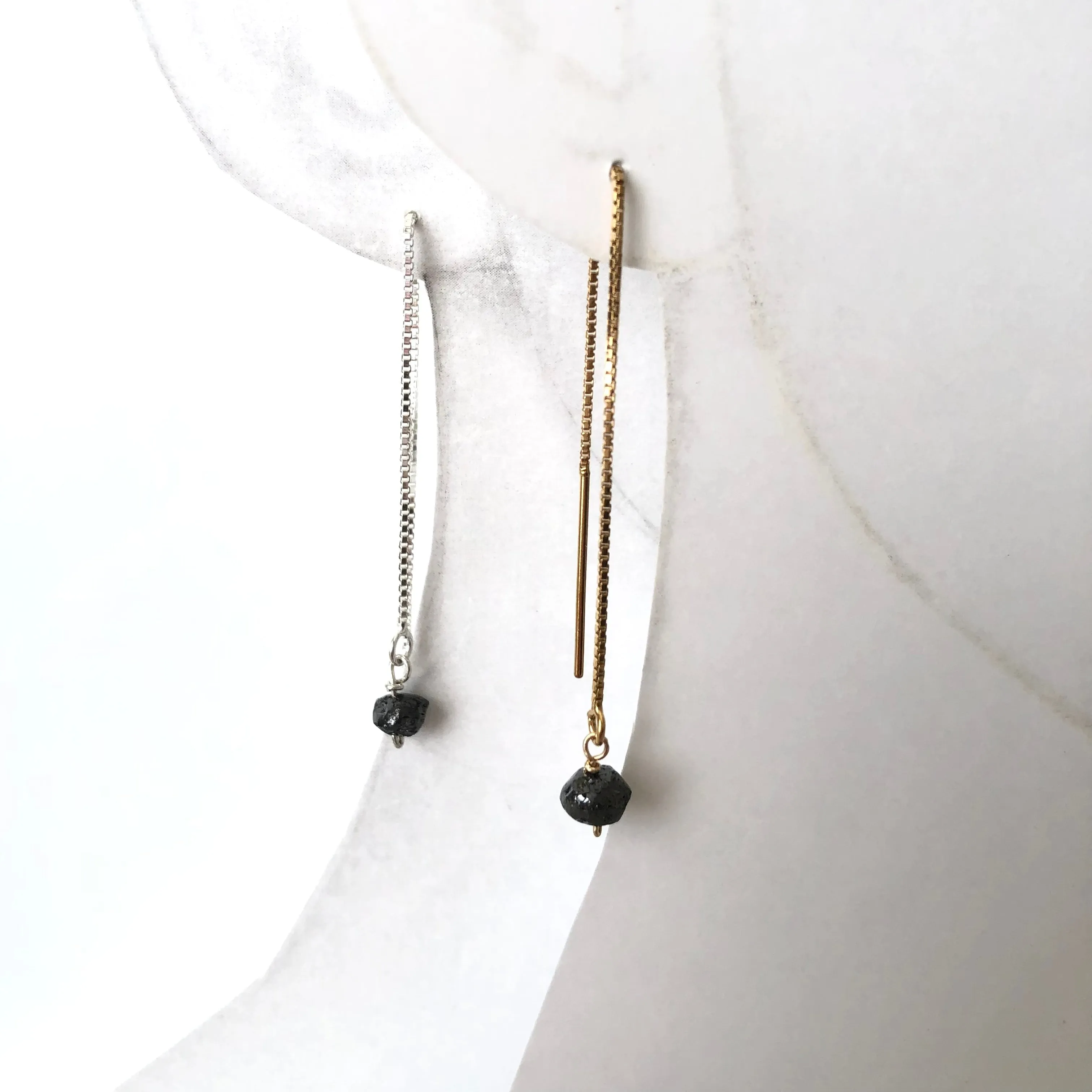 Raw Diamond Earrings, Black Diamond Dangle Earrings