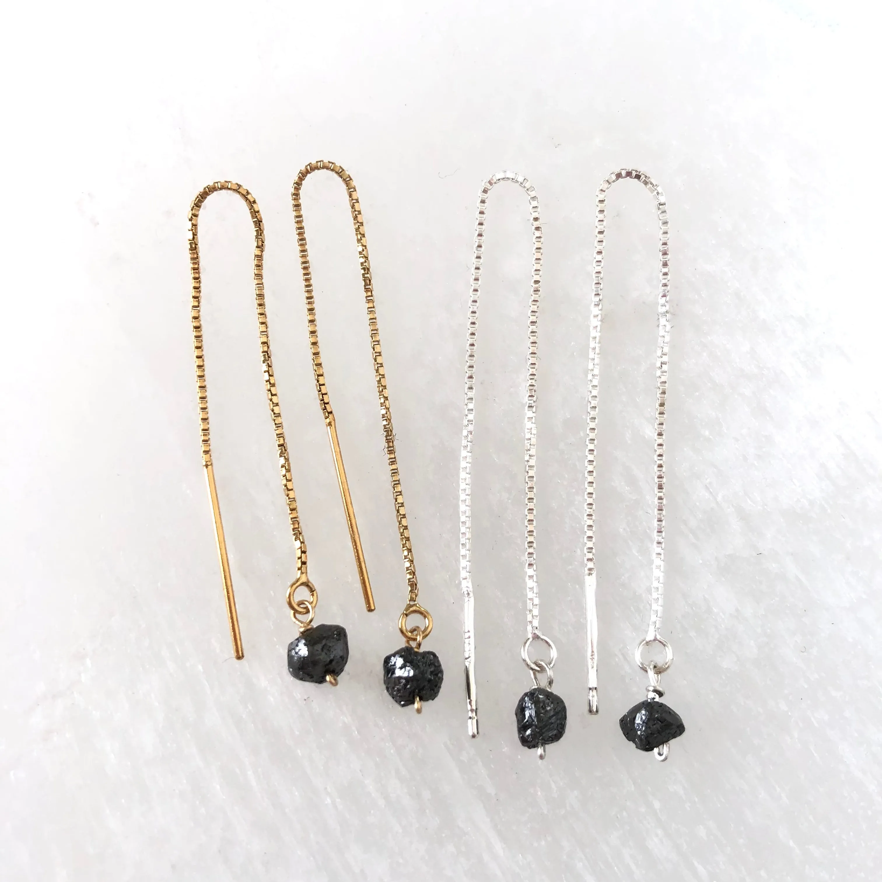 Raw Diamond Earrings, Black Diamond Dangle Earrings