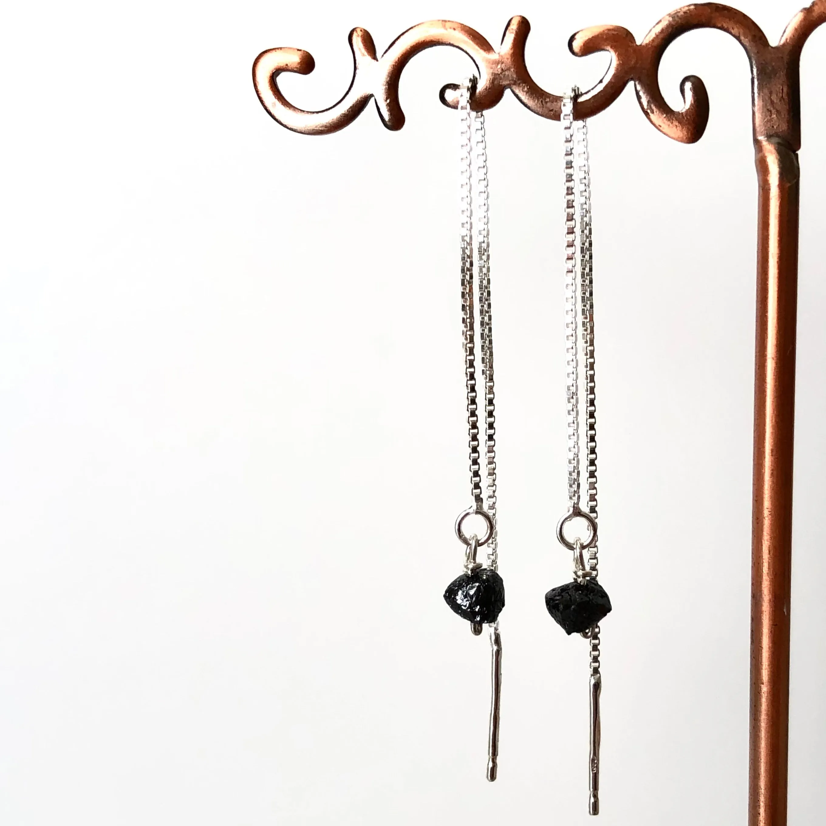 Raw Diamond Earrings, Black Diamond Dangle Earrings