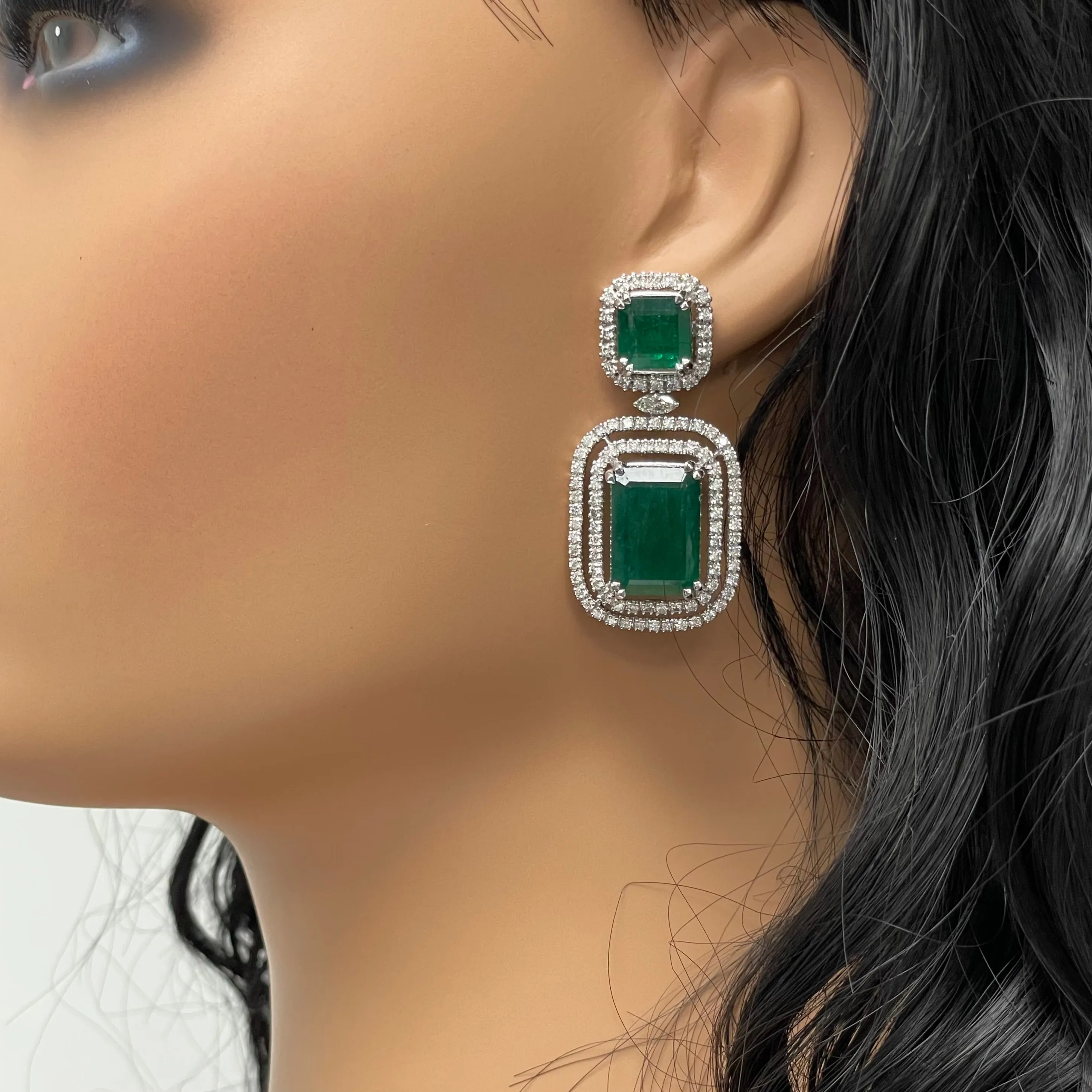 Renee Emerald & Diamond Earrings (28.02 ct Gemstones) in White Gold