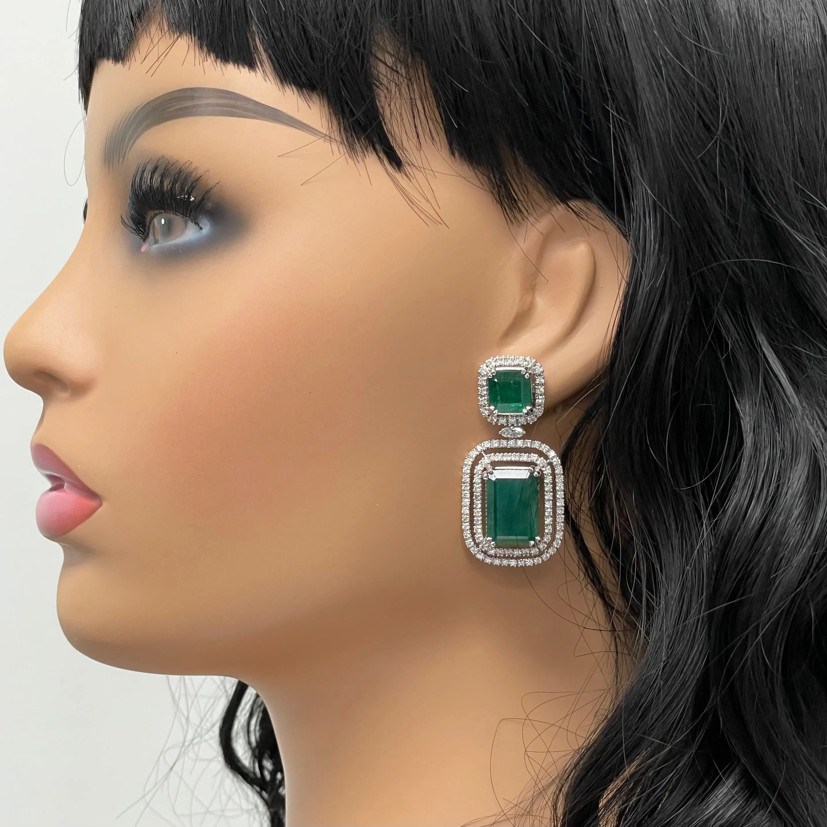 Renee Emerald & Diamond Earrings (28.02 ct Gemstones) in White Gold