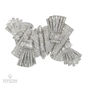 Retro Art Deco Diamond Double Clip Convertible Brooch