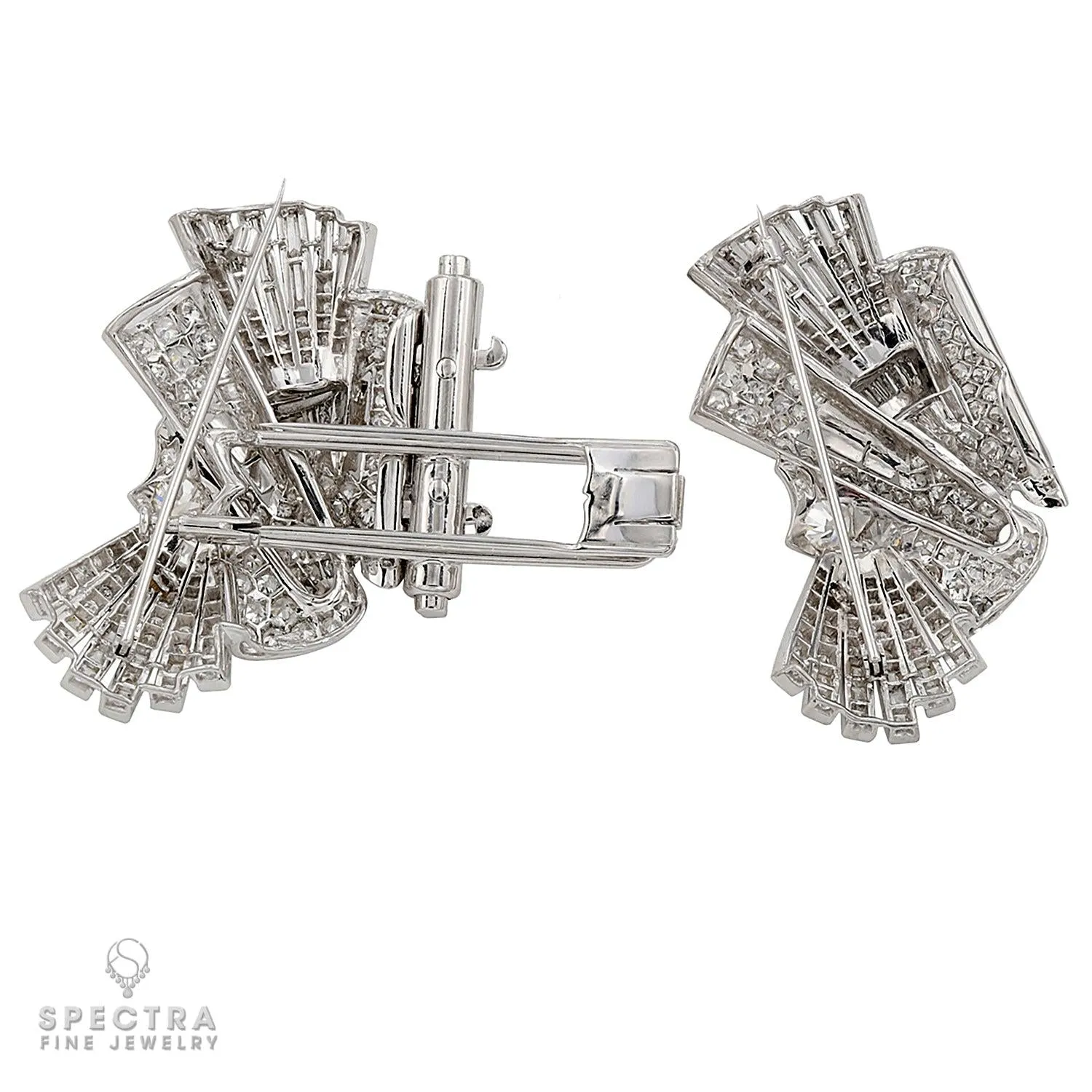 Retro Art Deco Diamond Double Clip Convertible Brooch