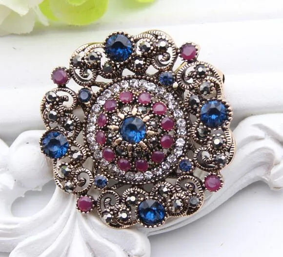 Rhinestone Antique Gold Turkish Brooch Pin