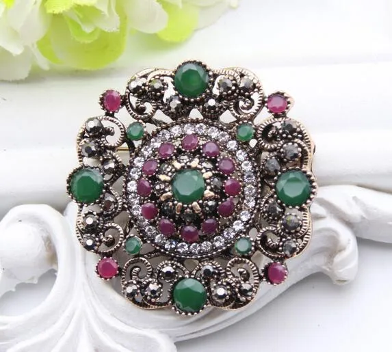 Rhinestone Antique Gold Turkish Brooch Pin