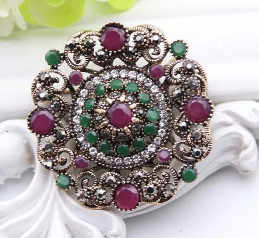 Rhinestone Antique Gold Turkish Brooch Pin