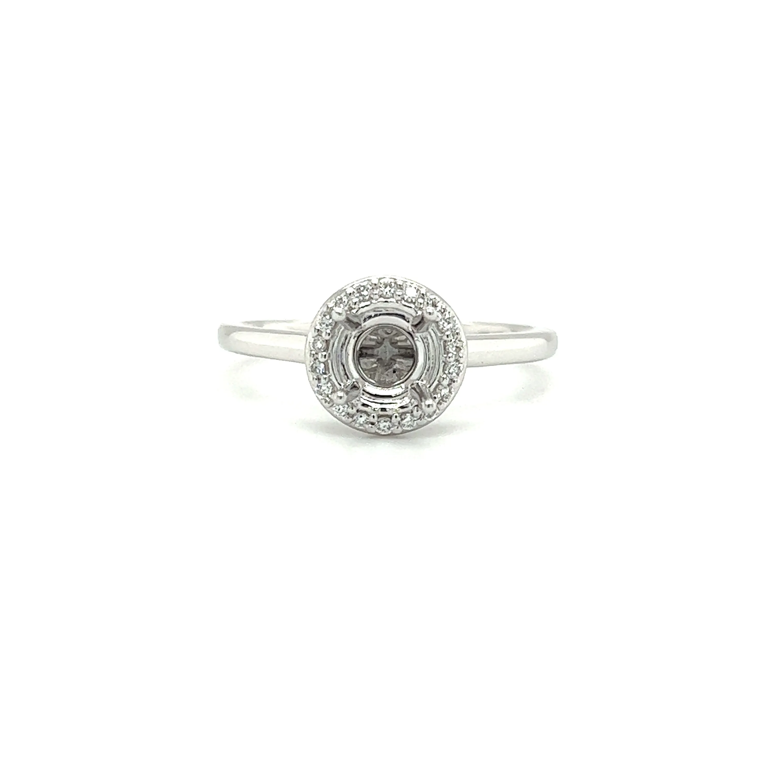 Ring Setting with Round Diamond Halo in 14K White Gold