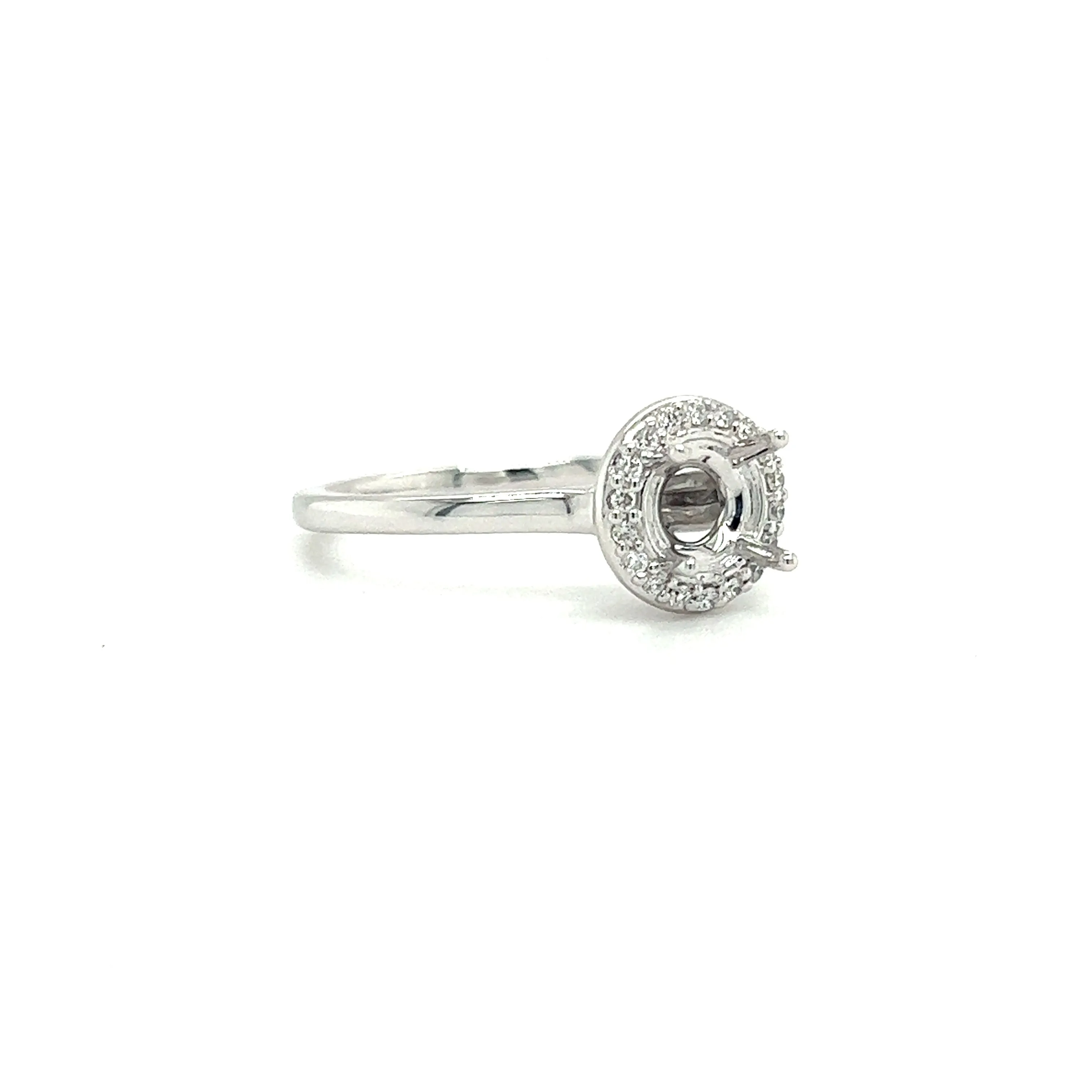 Ring Setting with Round Diamond Halo in 14K White Gold