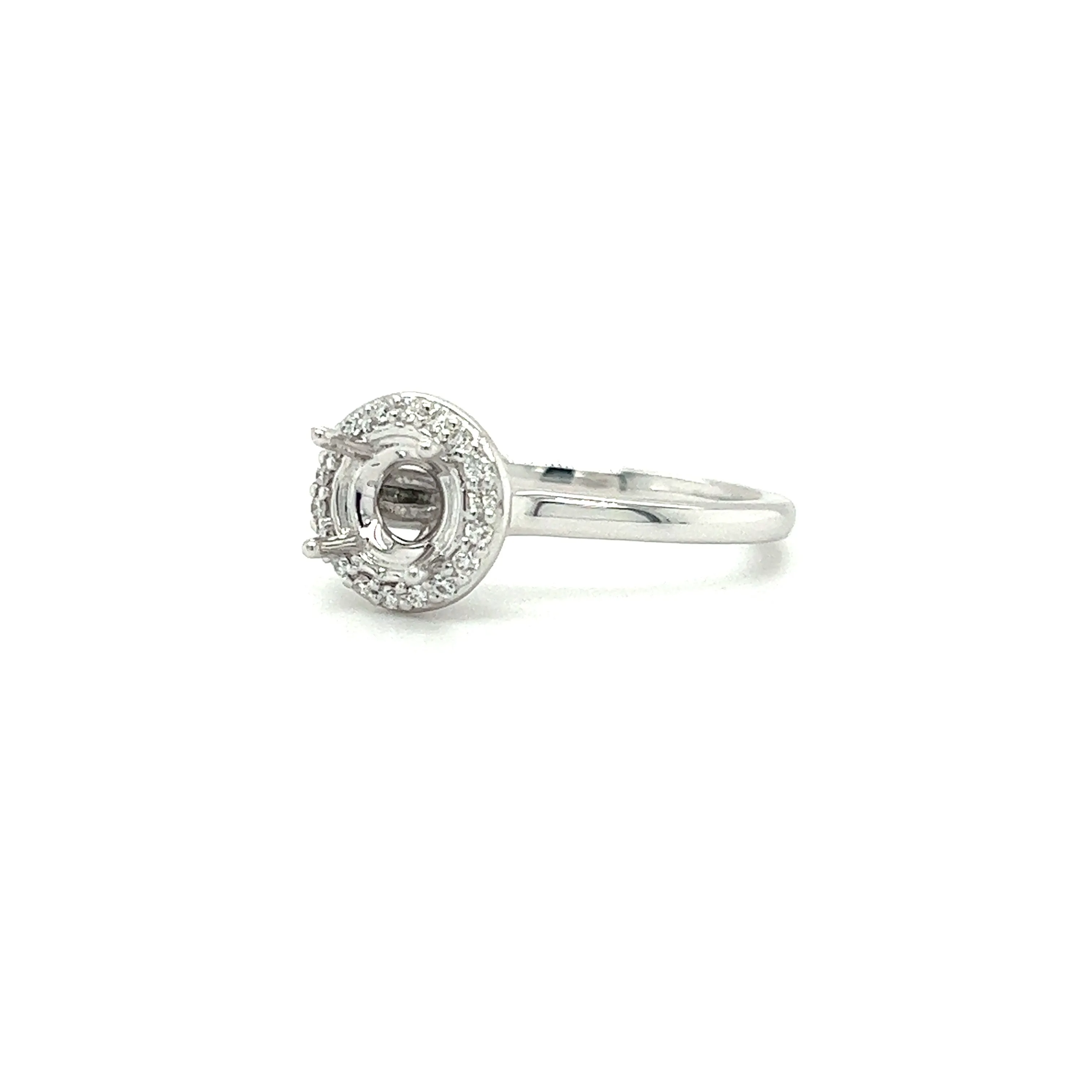 Ring Setting with Round Diamond Halo in 14K White Gold