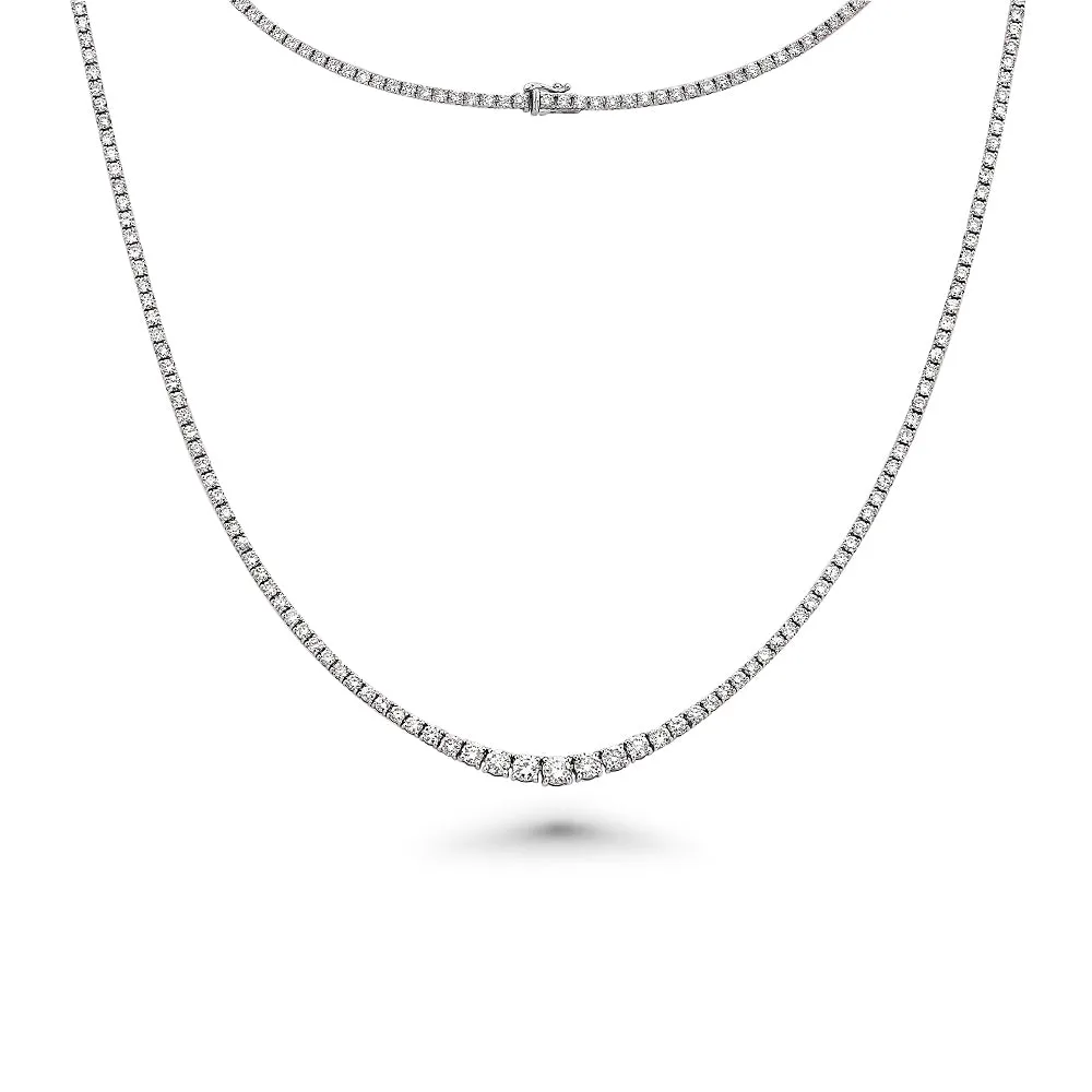 Riviera Diamond Tennis Necklace (5.00 ct.) 1.8 mm to 3.60 mm 4-Prongs Setting in 14K Gold