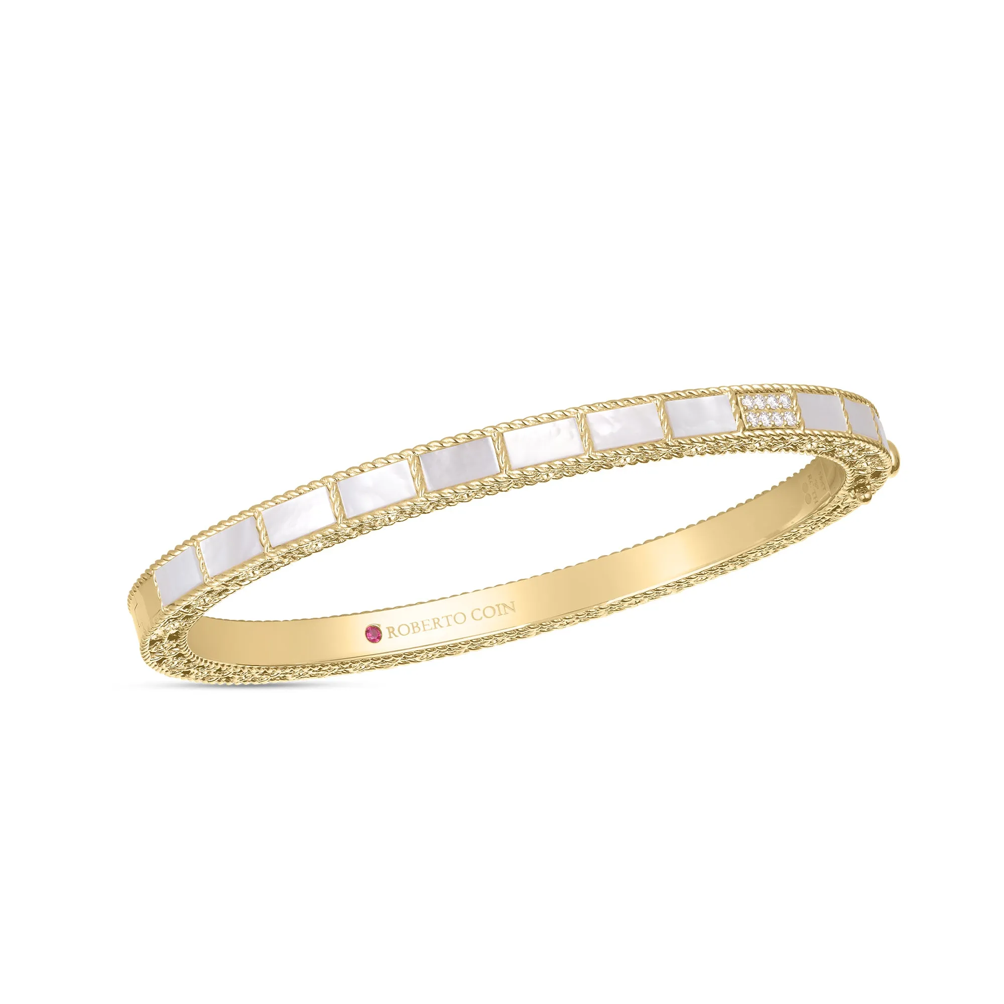 Roberto Coin 18K Yellow Gold Mosaic MOP & Diamond Bangle Bracelet