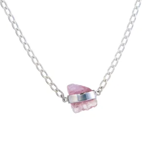 ROSE QUARTZ SHORT NECKLACE - SILVER