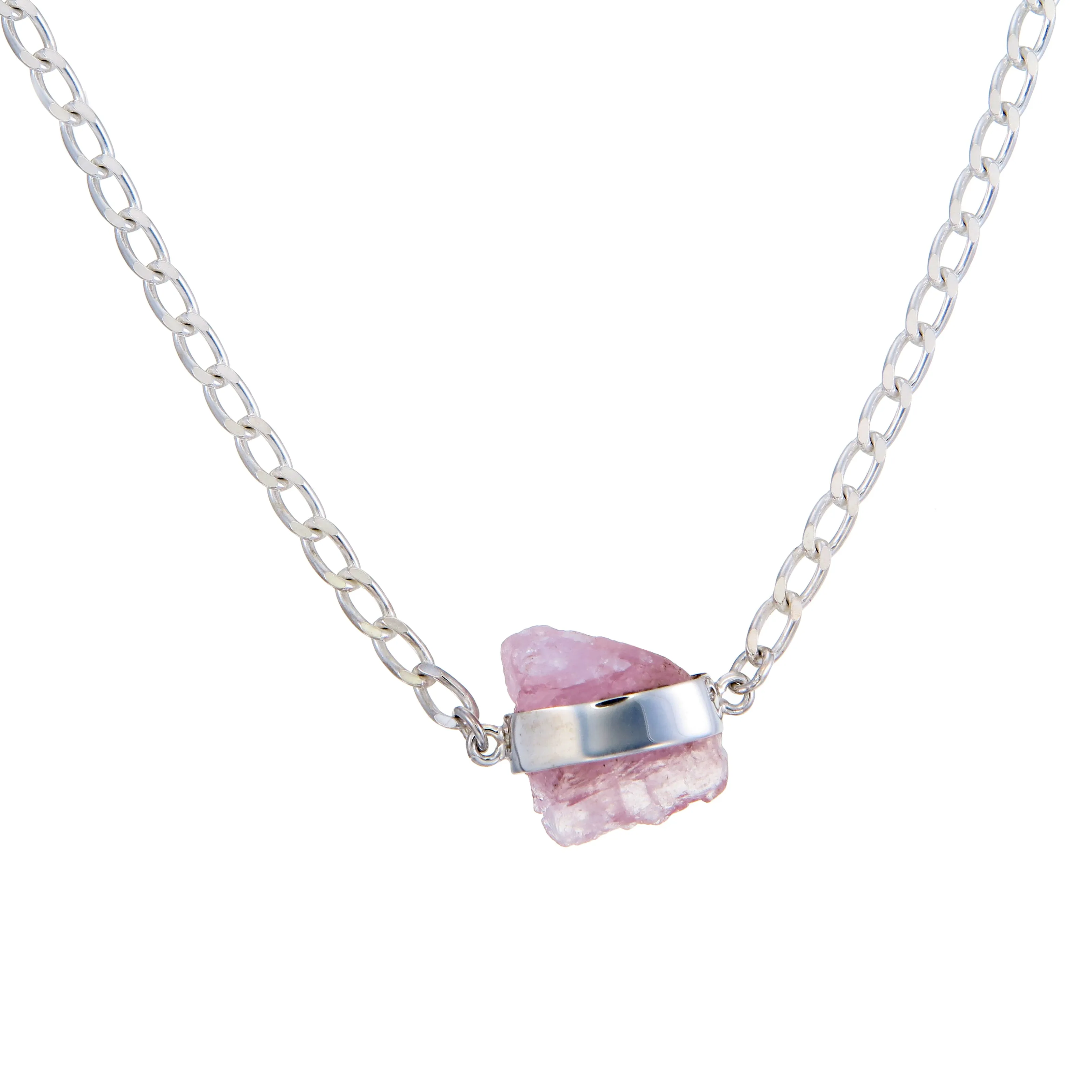 ROSE QUARTZ SHORT NECKLACE - SILVER