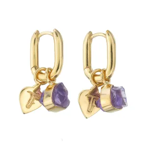 ROUGH GEM CHARM - OVAL HOOPS - AMETHYST - GOLD