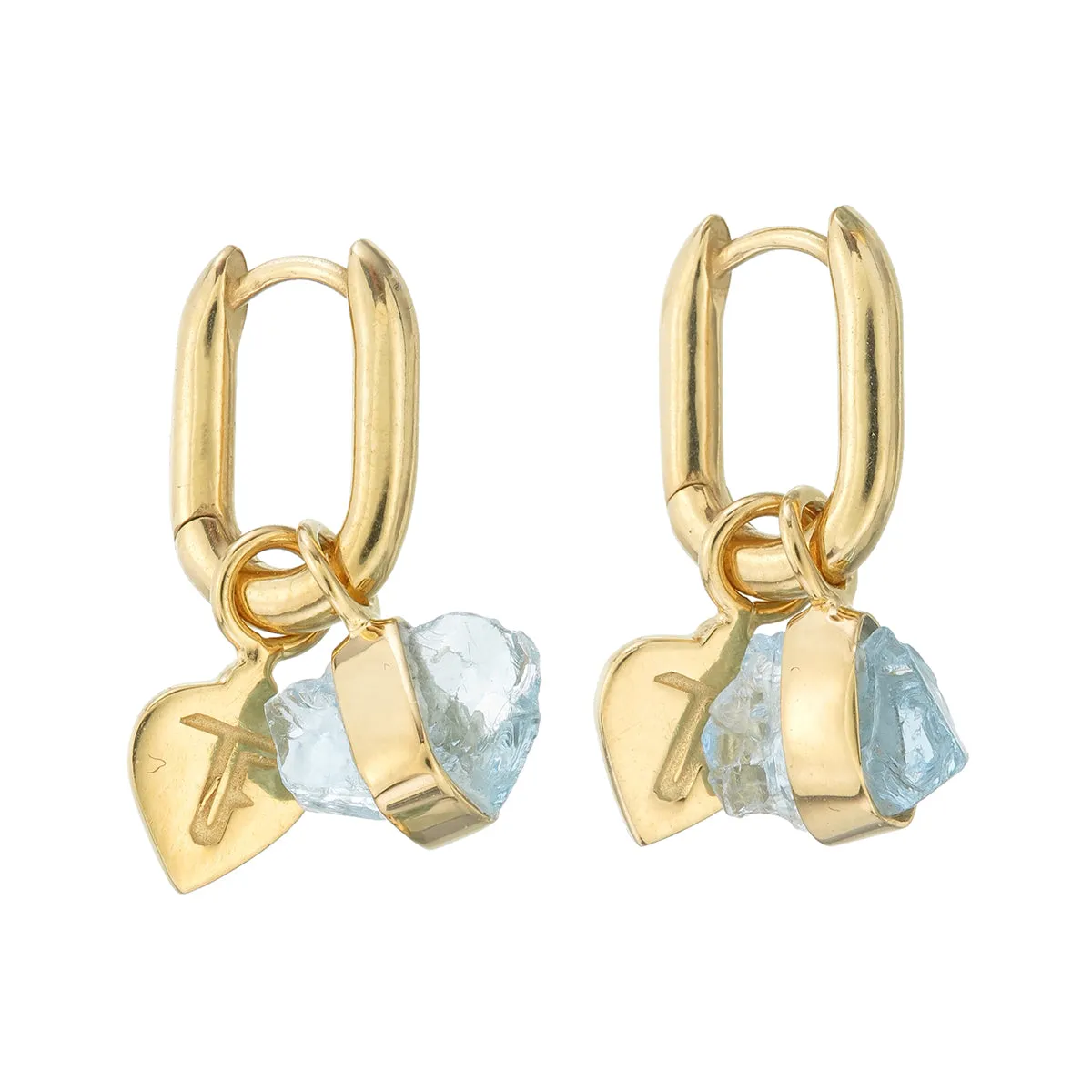 ROUGH GEM CHARM - OVAL HOOPS - AQUAMARINE - GOLD