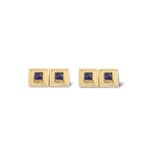 Saqqara Double Ended Cufflinks Yellow Gold - Iolite