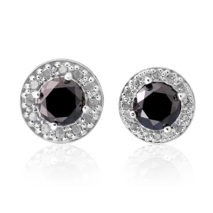 Silver 3 Carat Black Diamond Stud Earrings