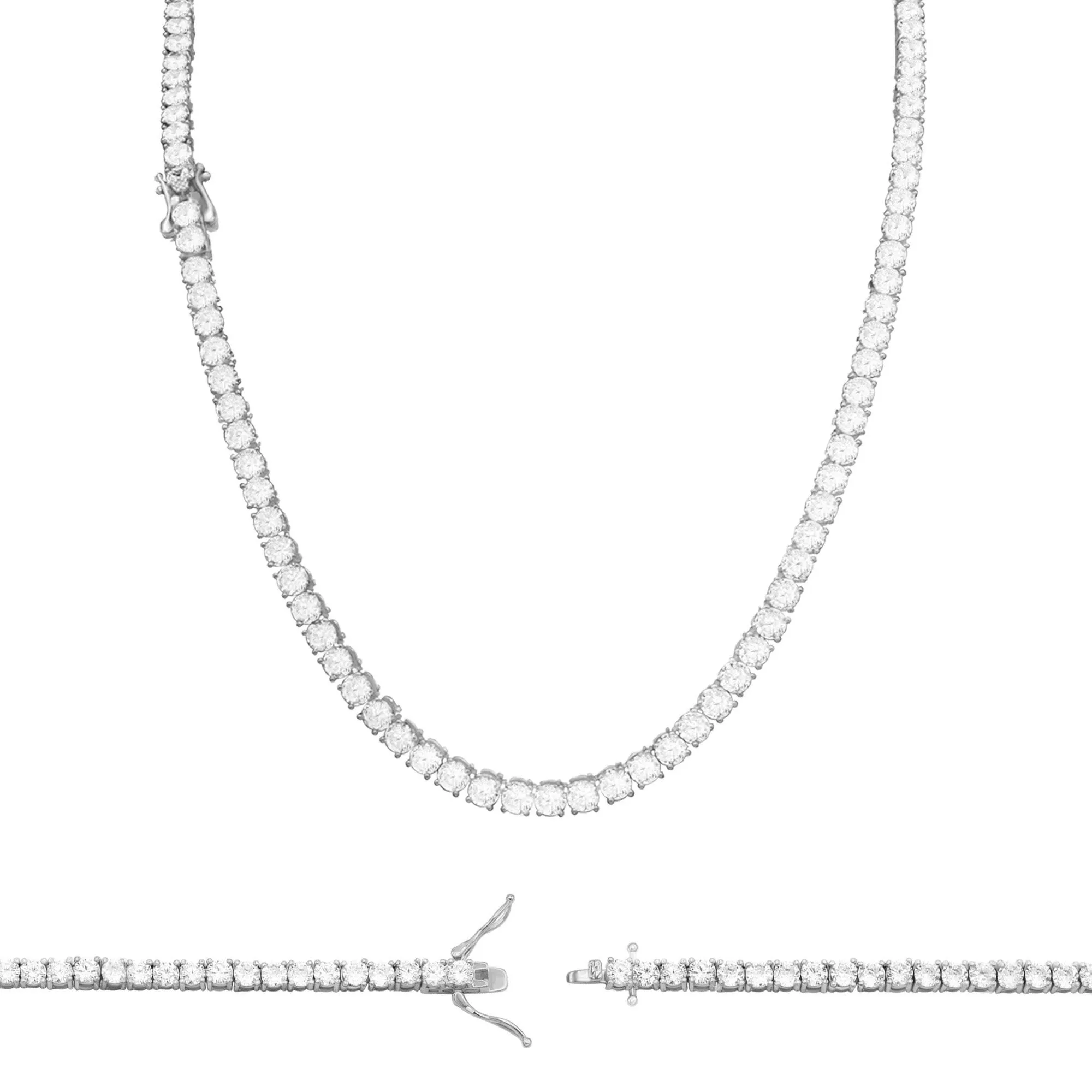 Silver Tennis Chain Cubic Zirconia Necklace For Women 18" 20" 24"