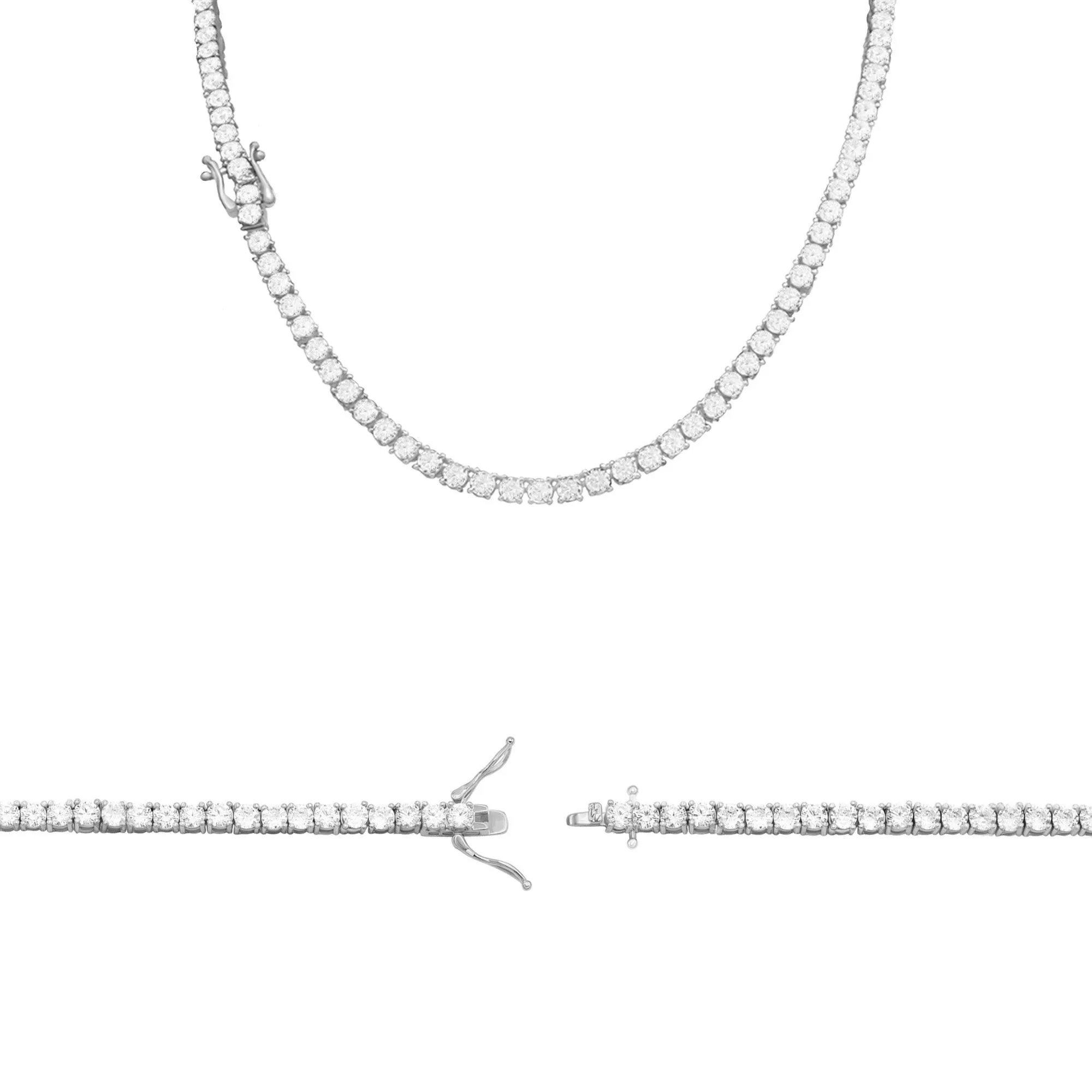 Silver Tennis Chain Cubic Zirconia Necklace For Women 18" 20" 24"