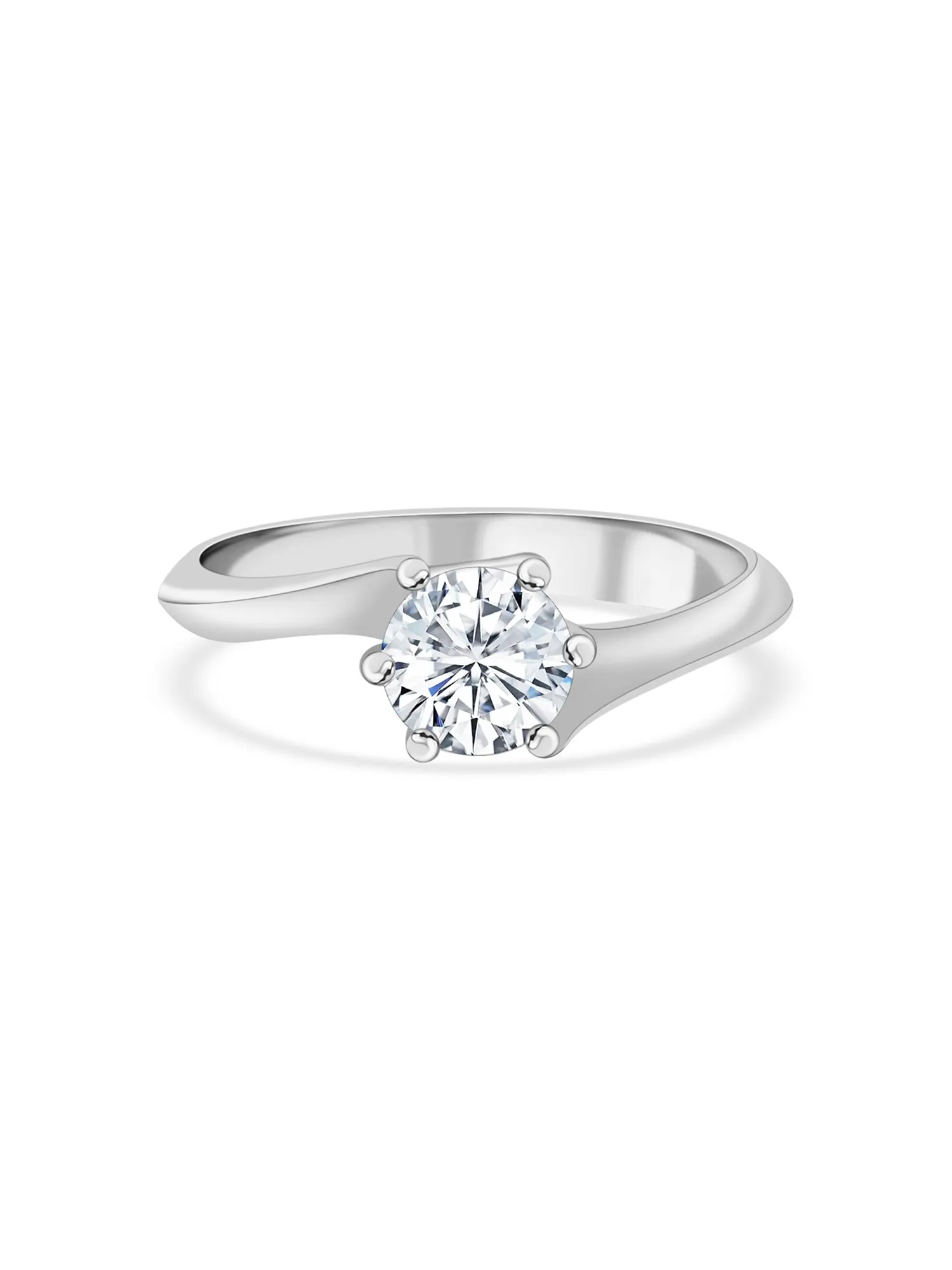 Six Prong 2 Carat Solitaire American Diamond 925 Silver Ring