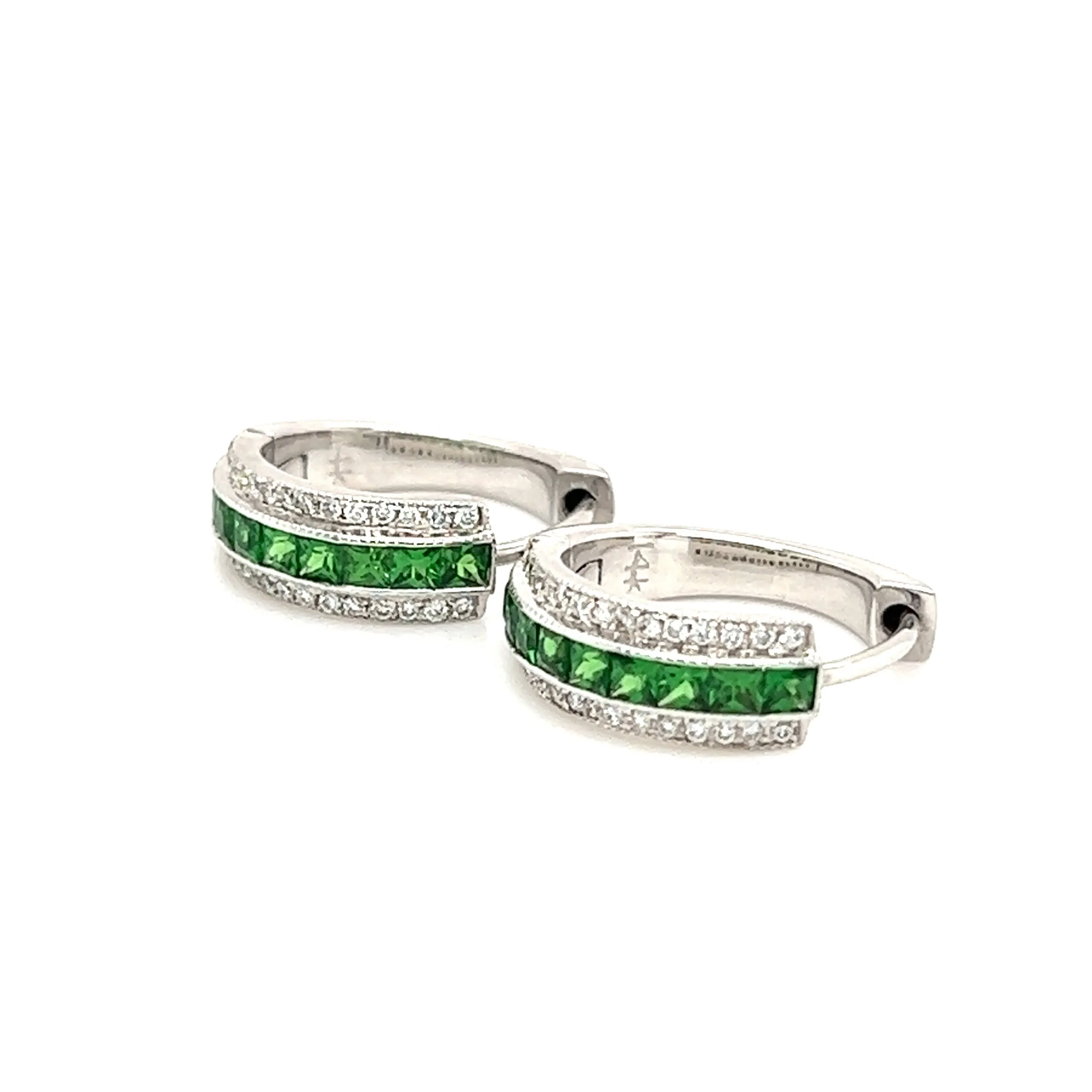 Tsavorite Hoop Earrings with 0.17ctw of Diamonds in 14K White Gold