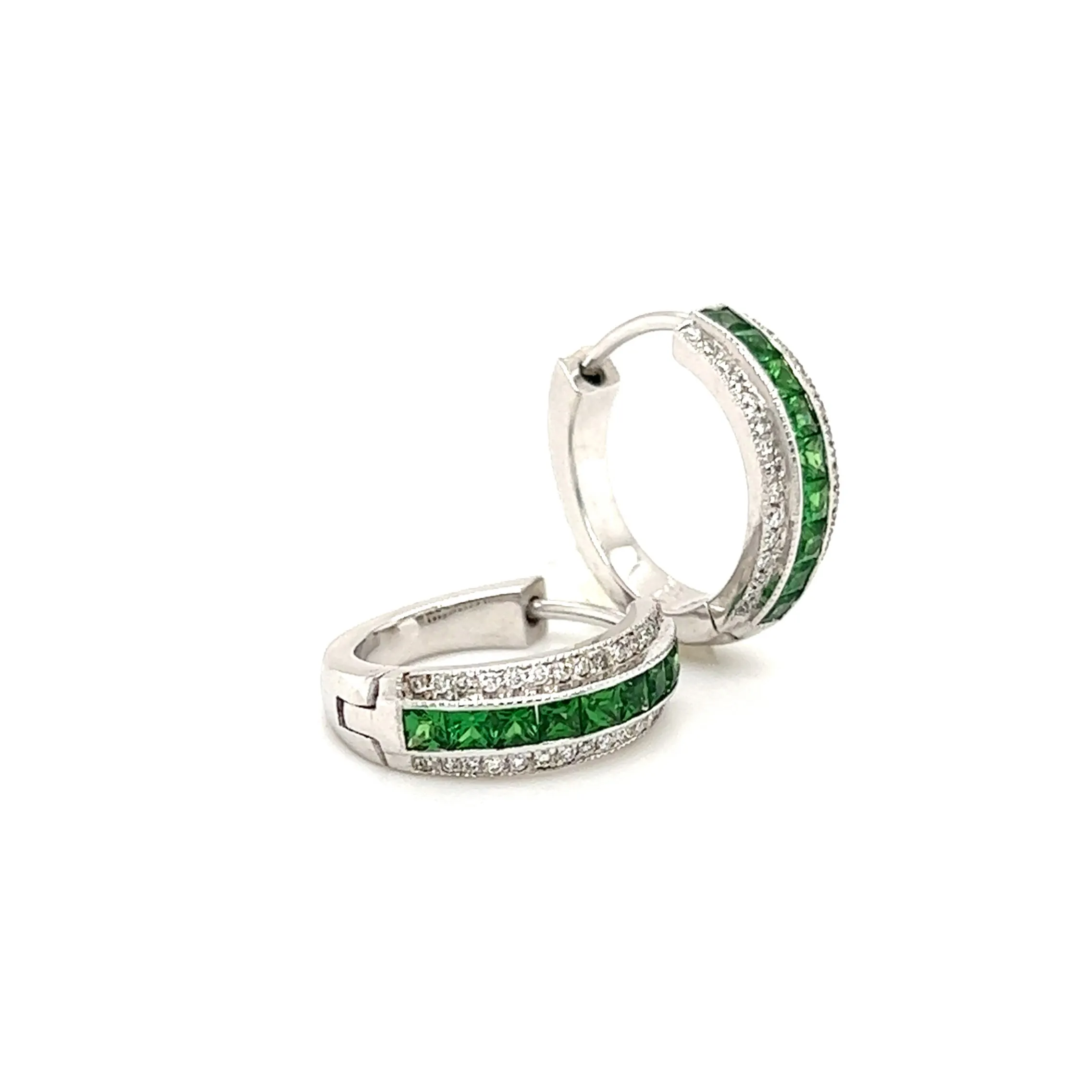 Tsavorite Hoop Earrings with 0.17ctw of Diamonds in 14K White Gold