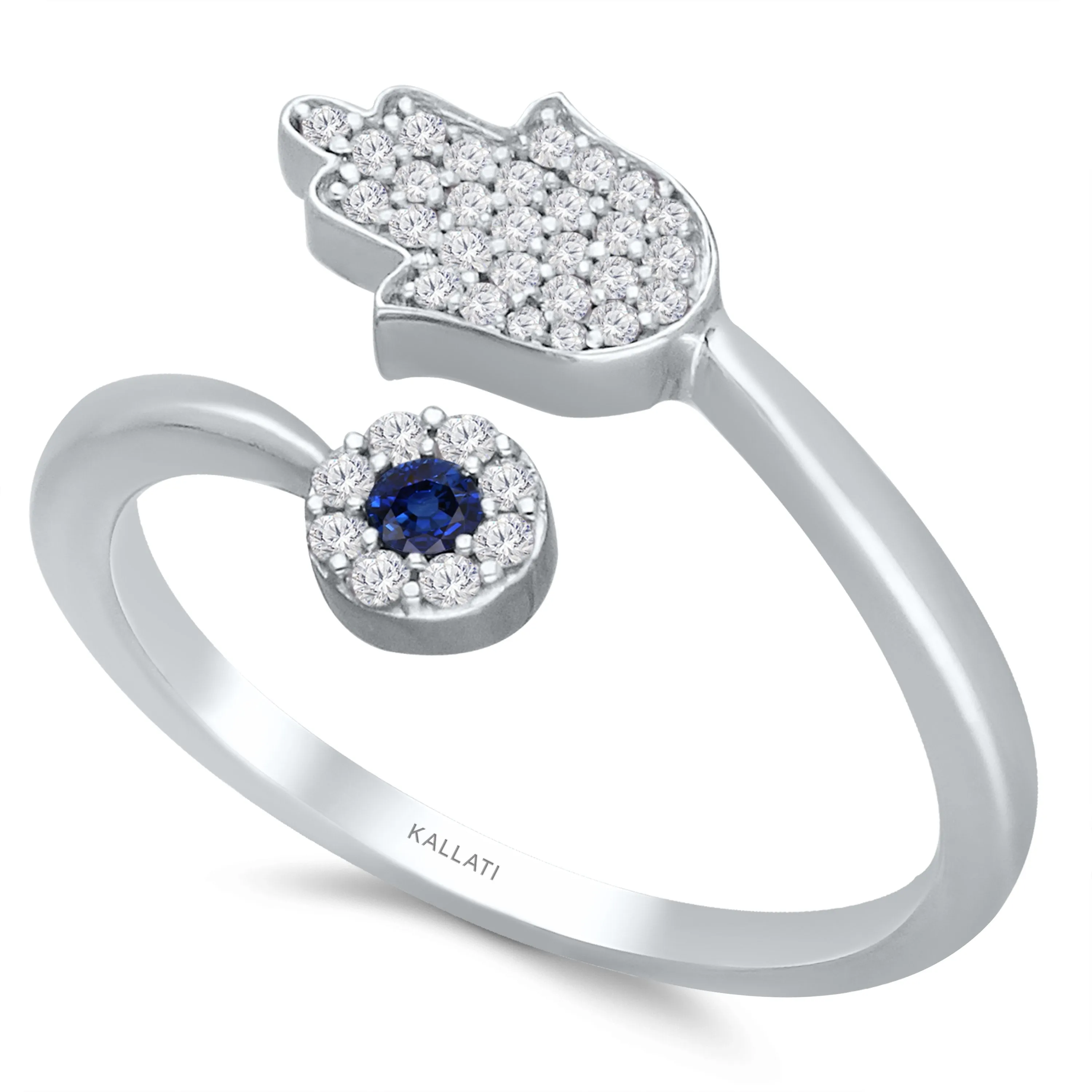 White Gold Sapphire & Diamond Evil Eye Ring