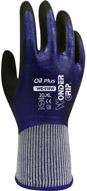 Wonder Grip WG-518W Oil Plus-Double Nitrile Coated Water Resistant Work Gloves, Dozen (12 pairs)