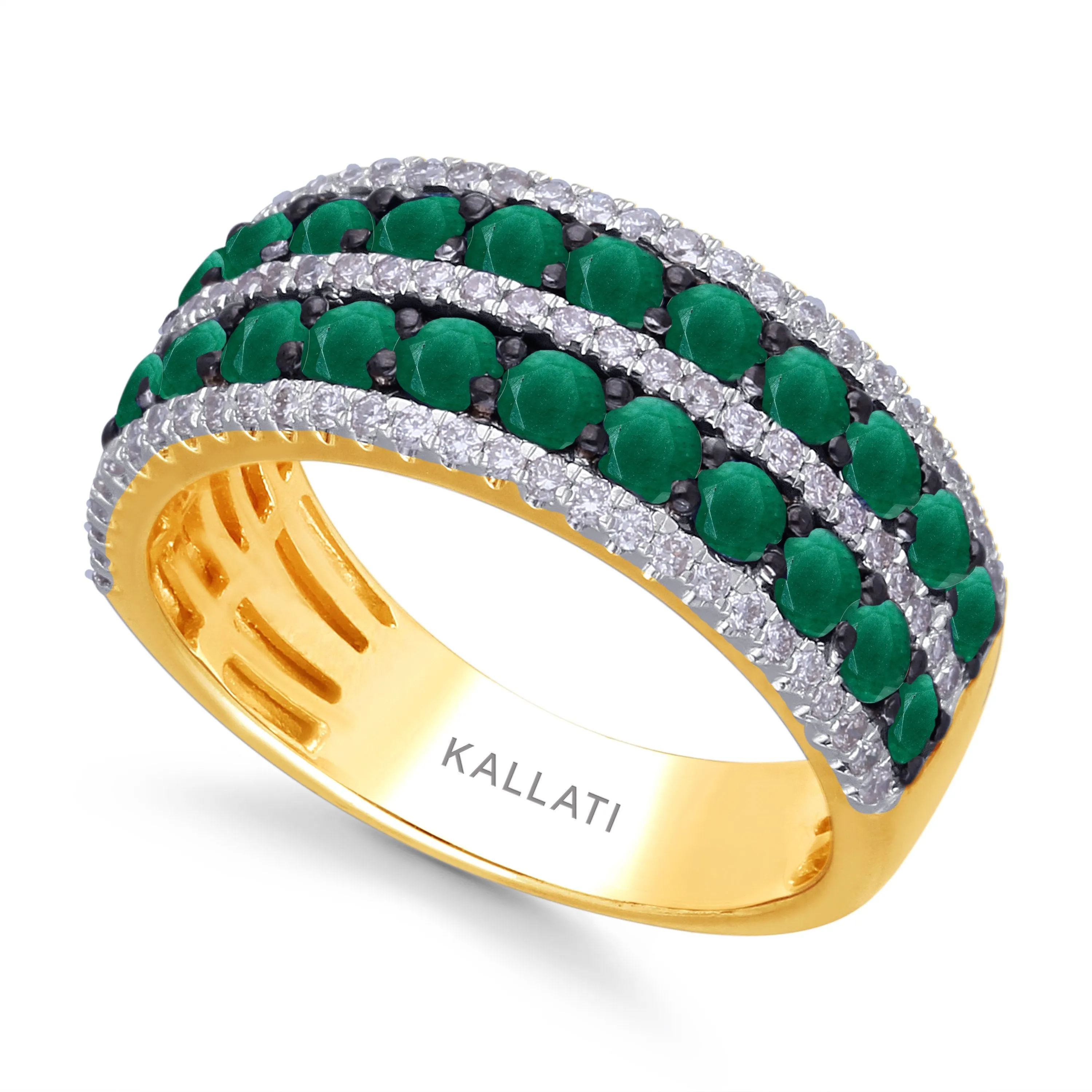 Yellow Gold Emerald & Diamond Infinite Ring