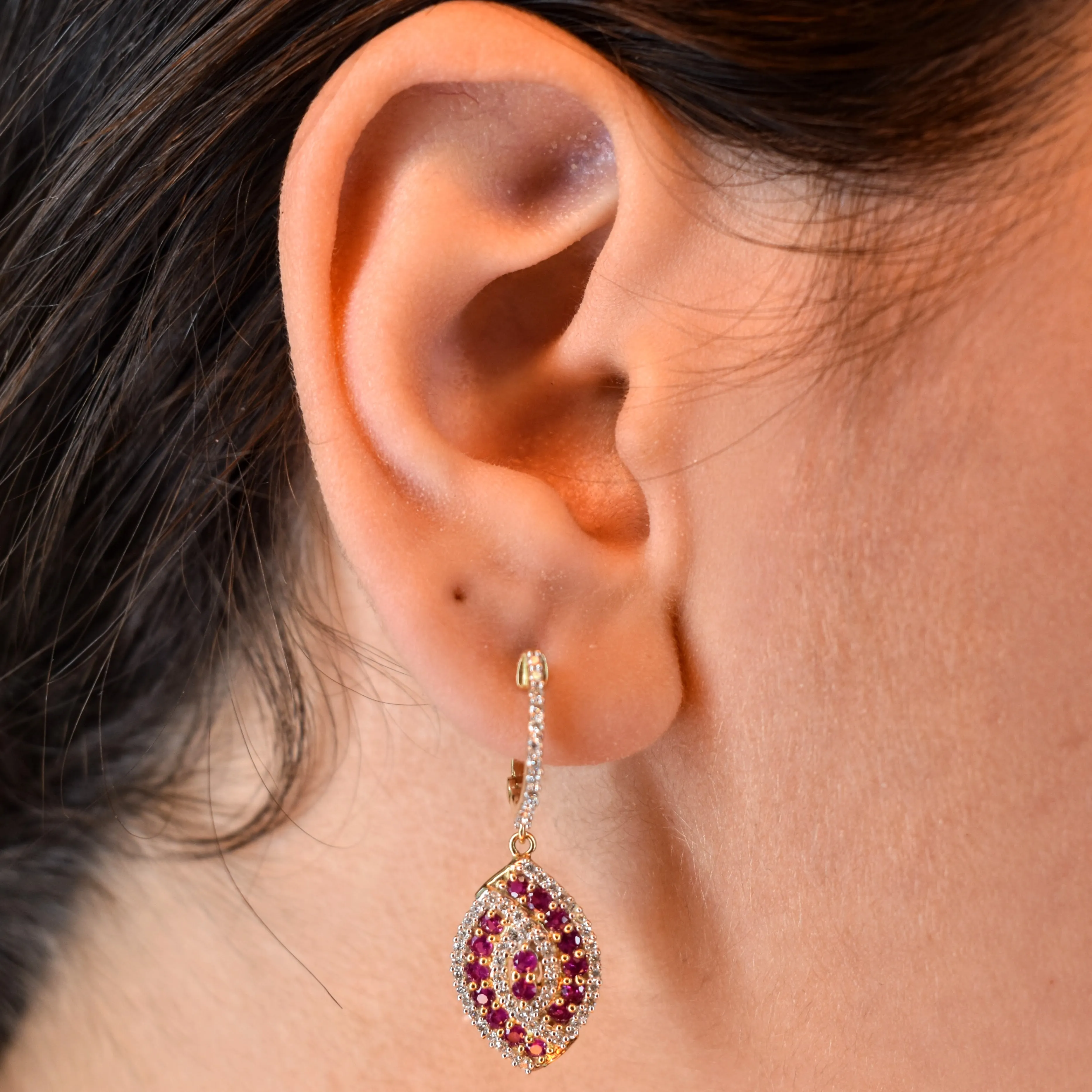 Yellow Gold Ruby & Diamond Infinite Earrings